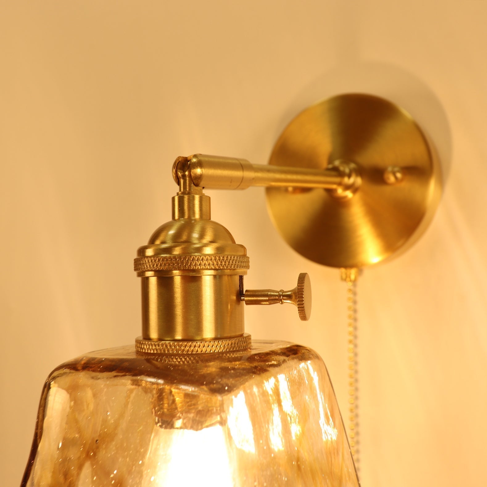 Brass Amber Square Glass Wall Lamp