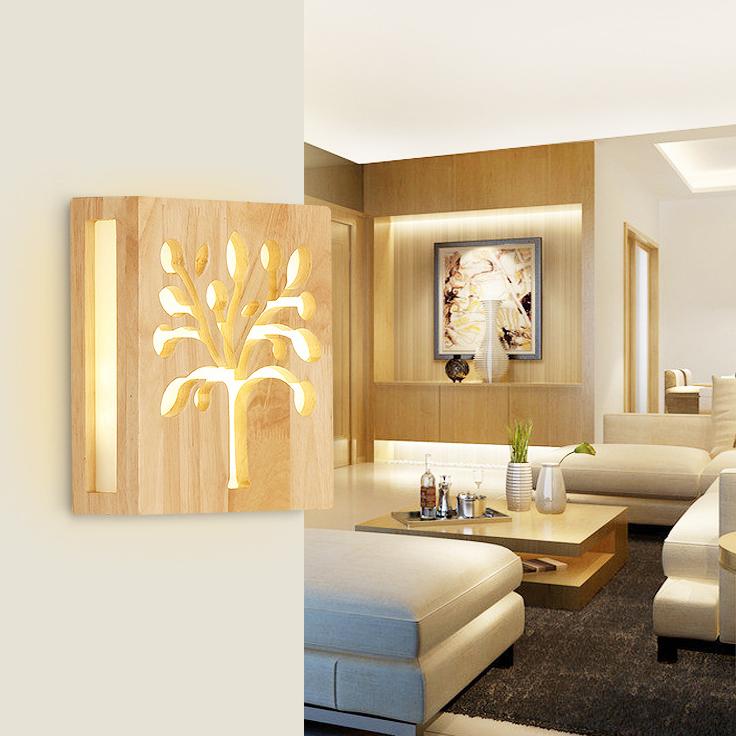 Solid Wood Happy Tree Wall Lamp