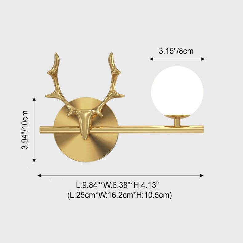 Antler Full Brass Glass Wall Lamp