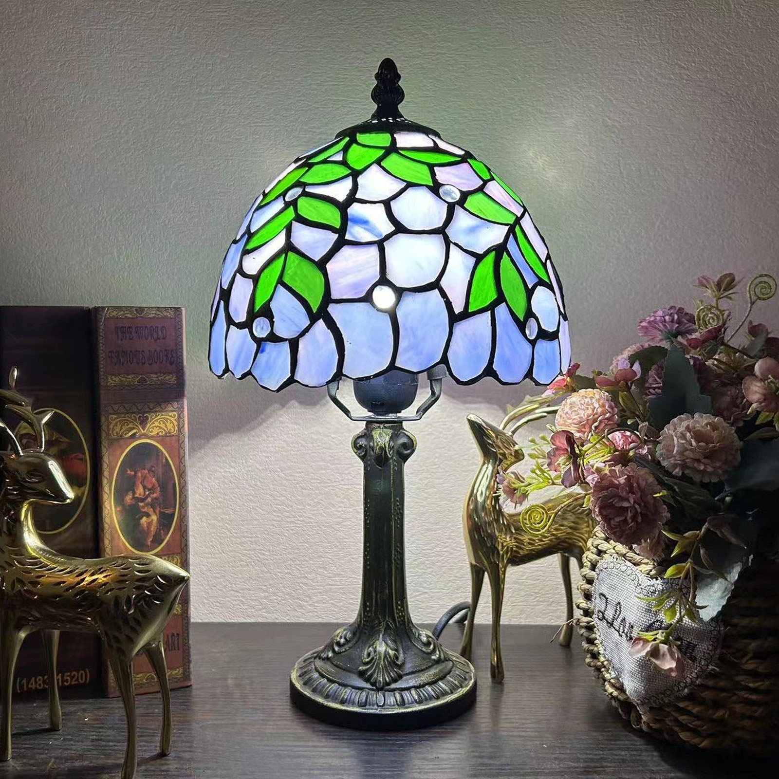 Alloy Glass Dome Flower Table Lamp