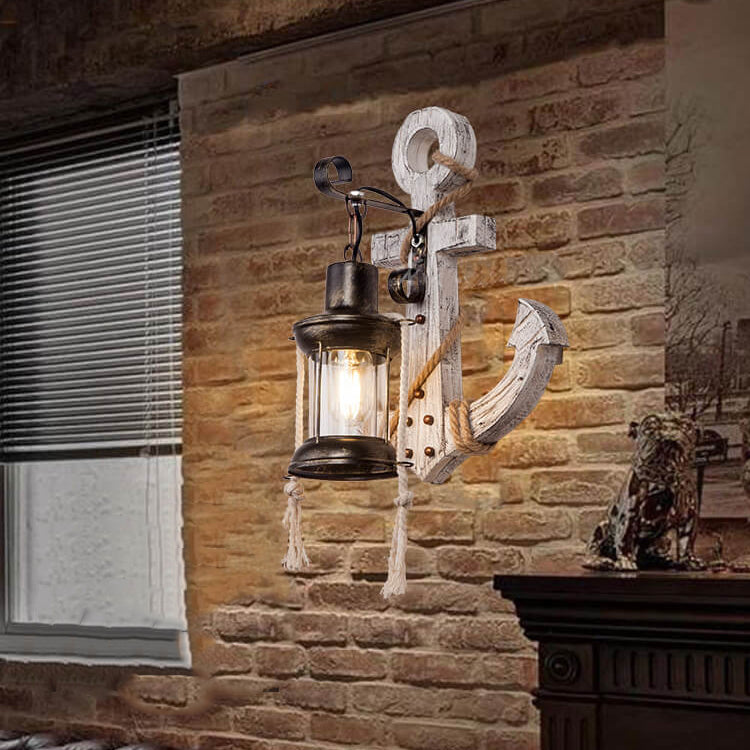 Boat Anchor Solid Wooden Wall Lamp