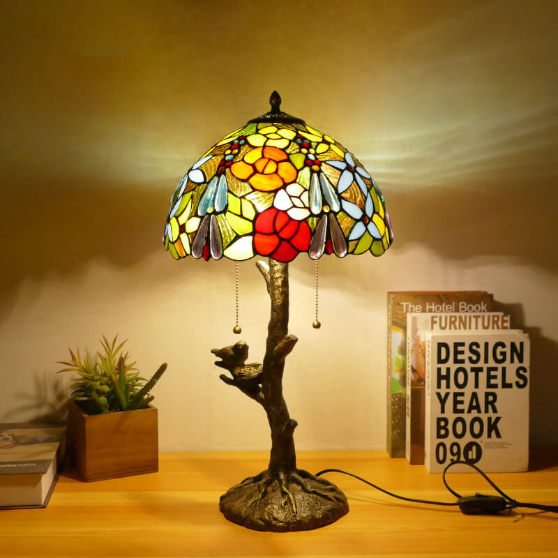 Dragonfly Flower Stained Glass 2-Light Table Lamp
