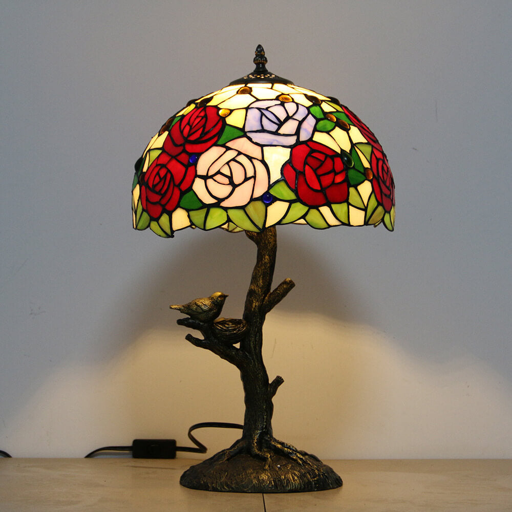 Rose Butterfly Design Stained Table Lamp