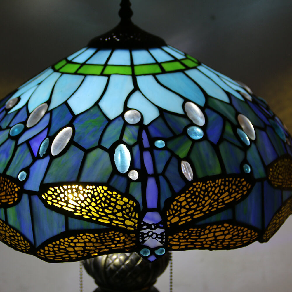 Dragonfly Peacock Glass Resin Table Lamp