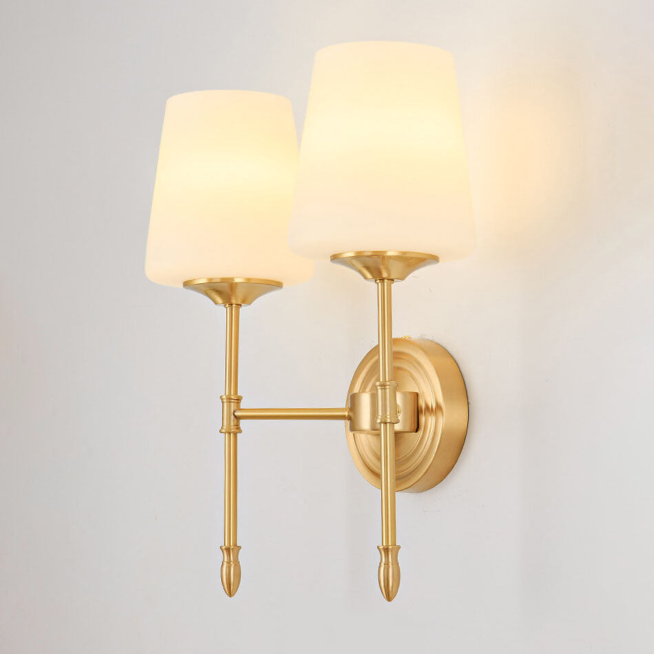Brass Fabric Glass Straight Wall Lamp