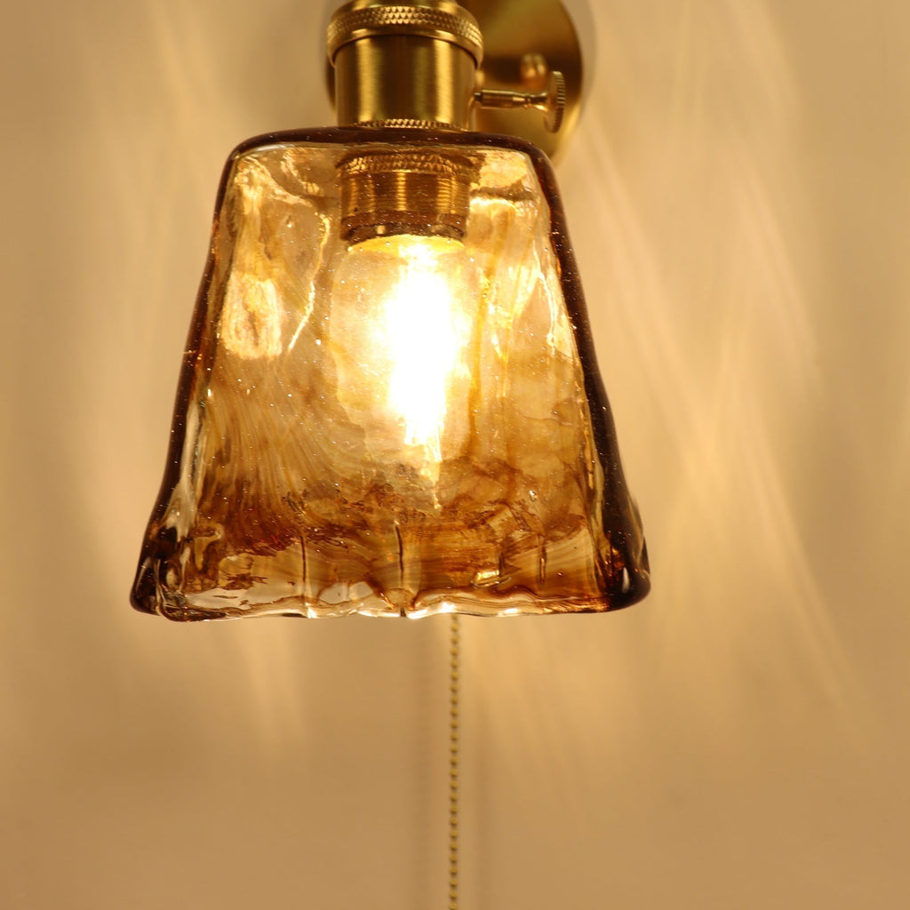 Brass Amber Square Glass Wall Lamp