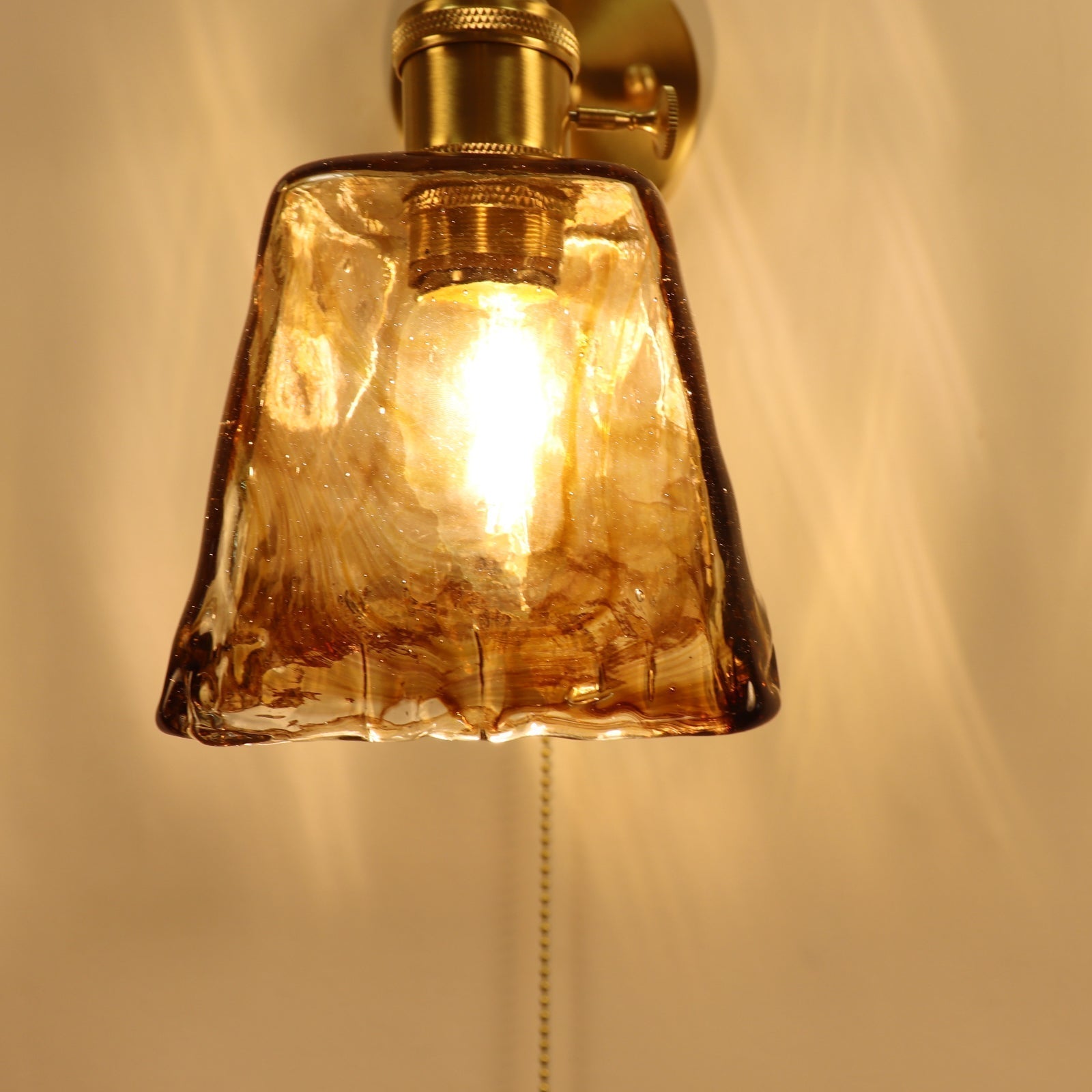 Brass Amber Square Glass Wall Lamp