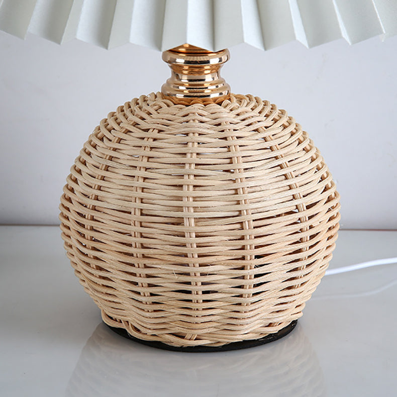 Rattan Fabric Pleated Conic Table Lamp