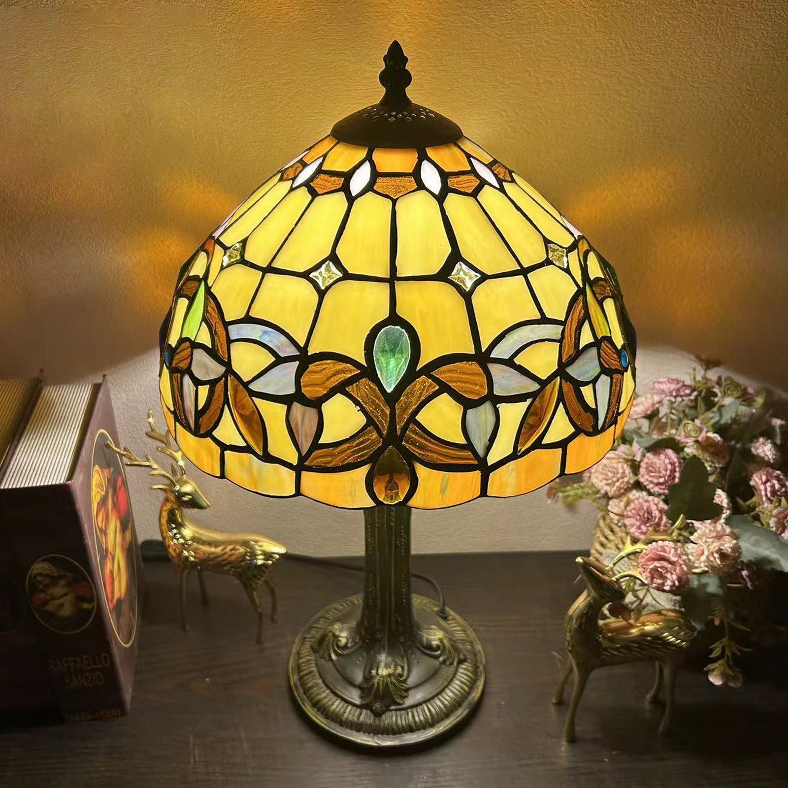 Metal Hardware Glass Semicircular Table Lamp