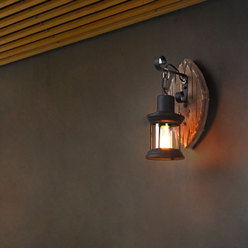 Farmhouse Wood Disc Iron Wall Lamp