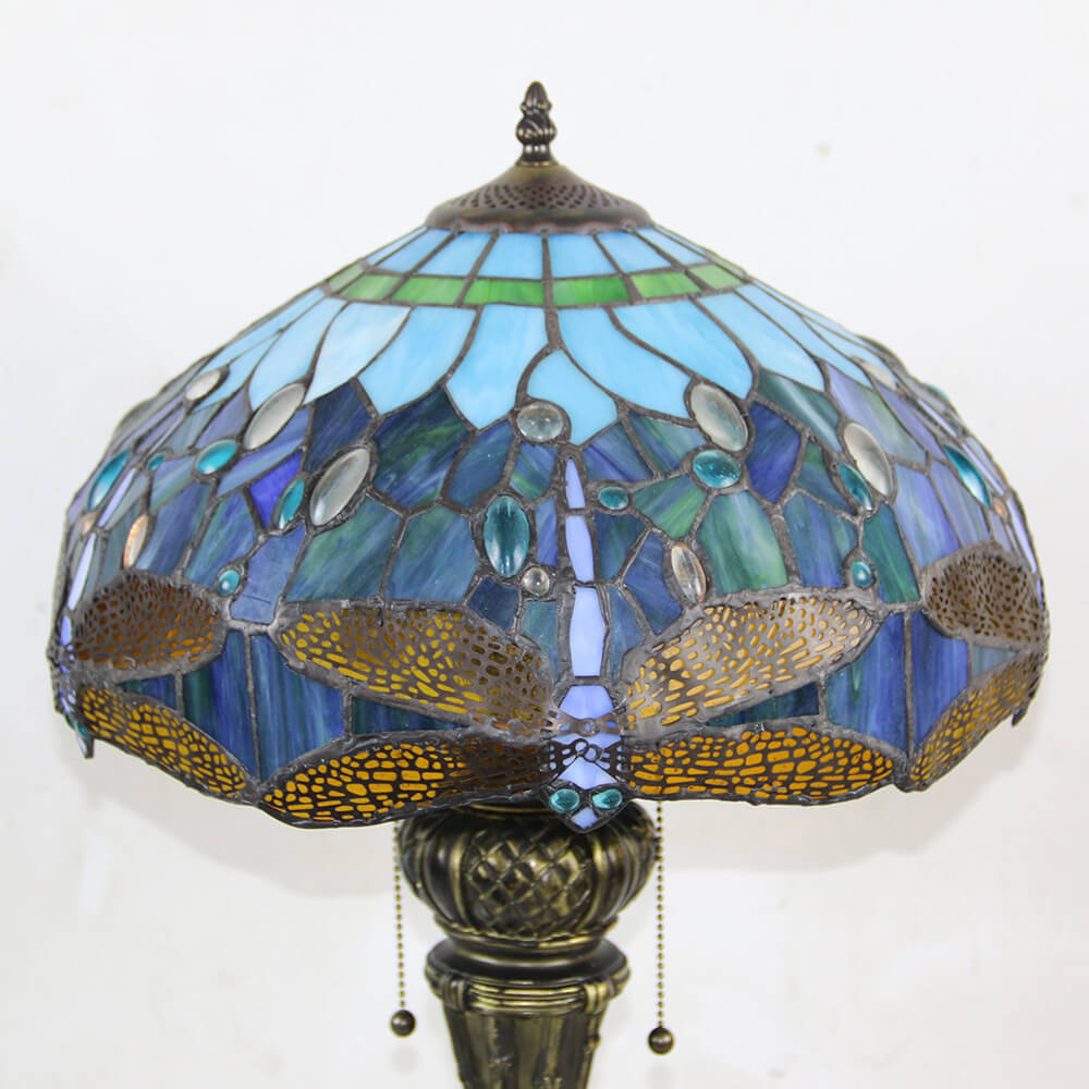 Dragonfly Peacock Glass Resin Table Lamp