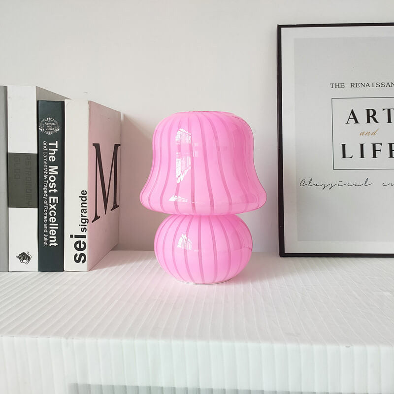 Cream Handmade Glass Mushroom Table Lamp