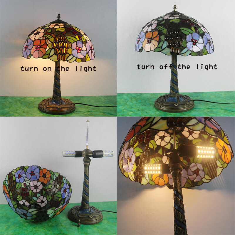 Flower Decor Stained Glass 2-Light Table Lamp