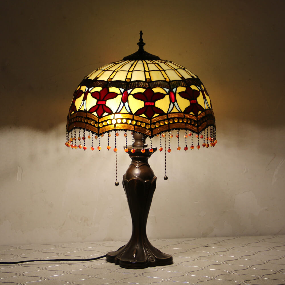 Flowers Stained Glass Pull Table Lamp
