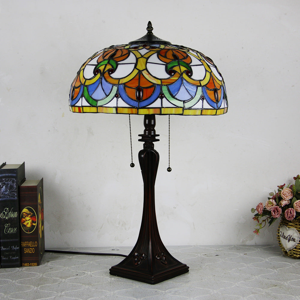 Mediterranean Stained Glass Cone 2-Light Table Lamp