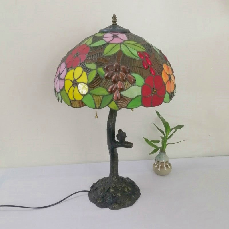 Flower Stained Glass Resin 2-Light Table Lamp