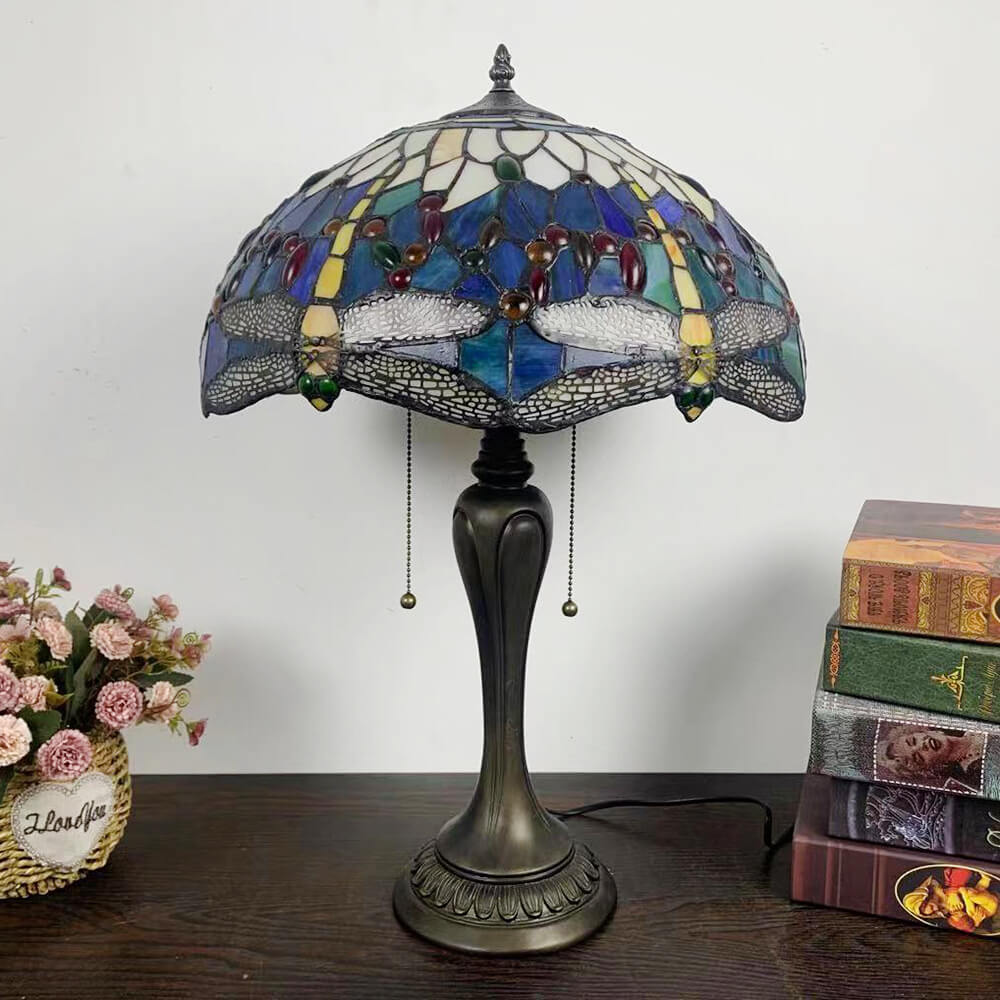 Umbrella Flower Dragonfly Alloy 2-Light Table Lamp