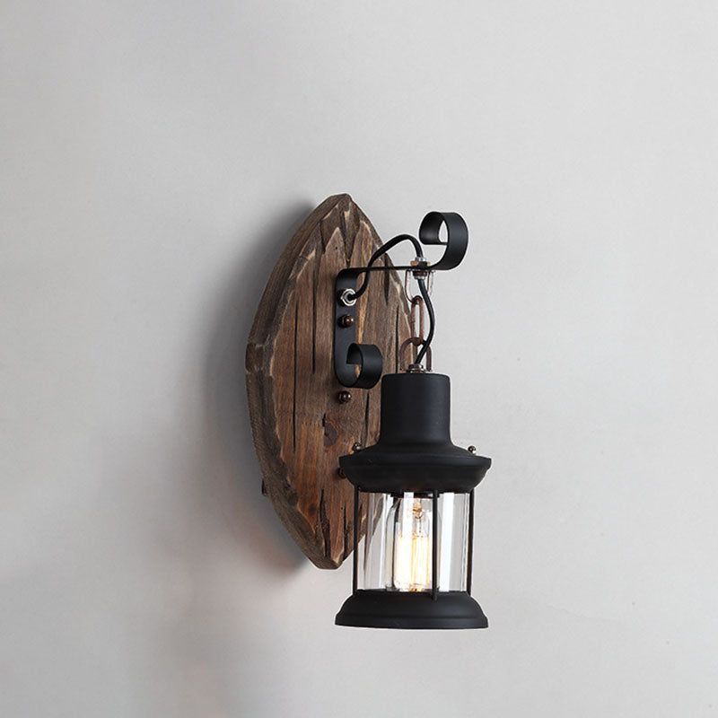 Farmhouse Wood Disc Iron Wall Lamp