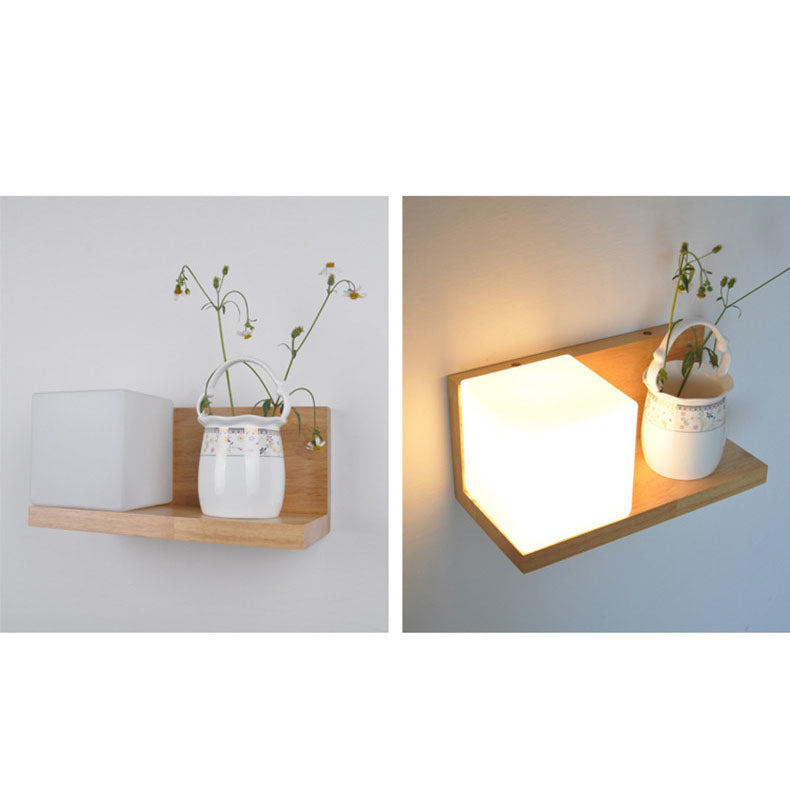 Wood Square Glass Wall Lamp