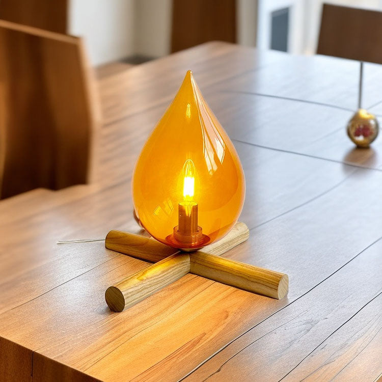 Fire Wood Glass Living Table Lamp