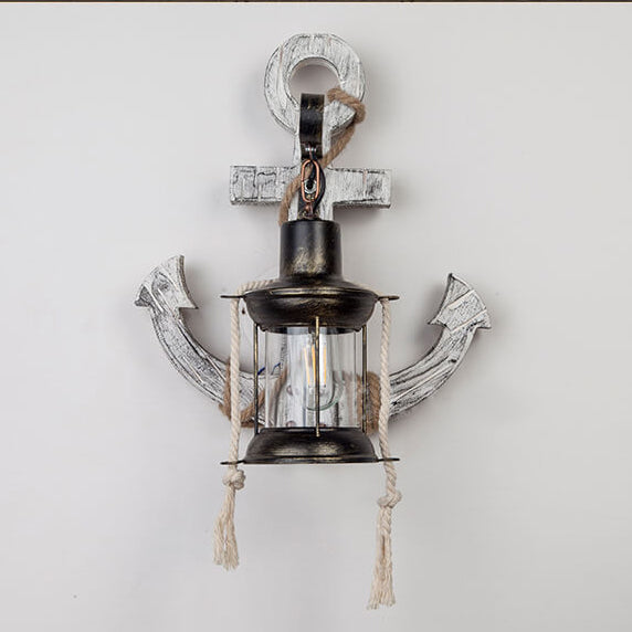 Boat Anchor Solid Wooden Wall Lamp