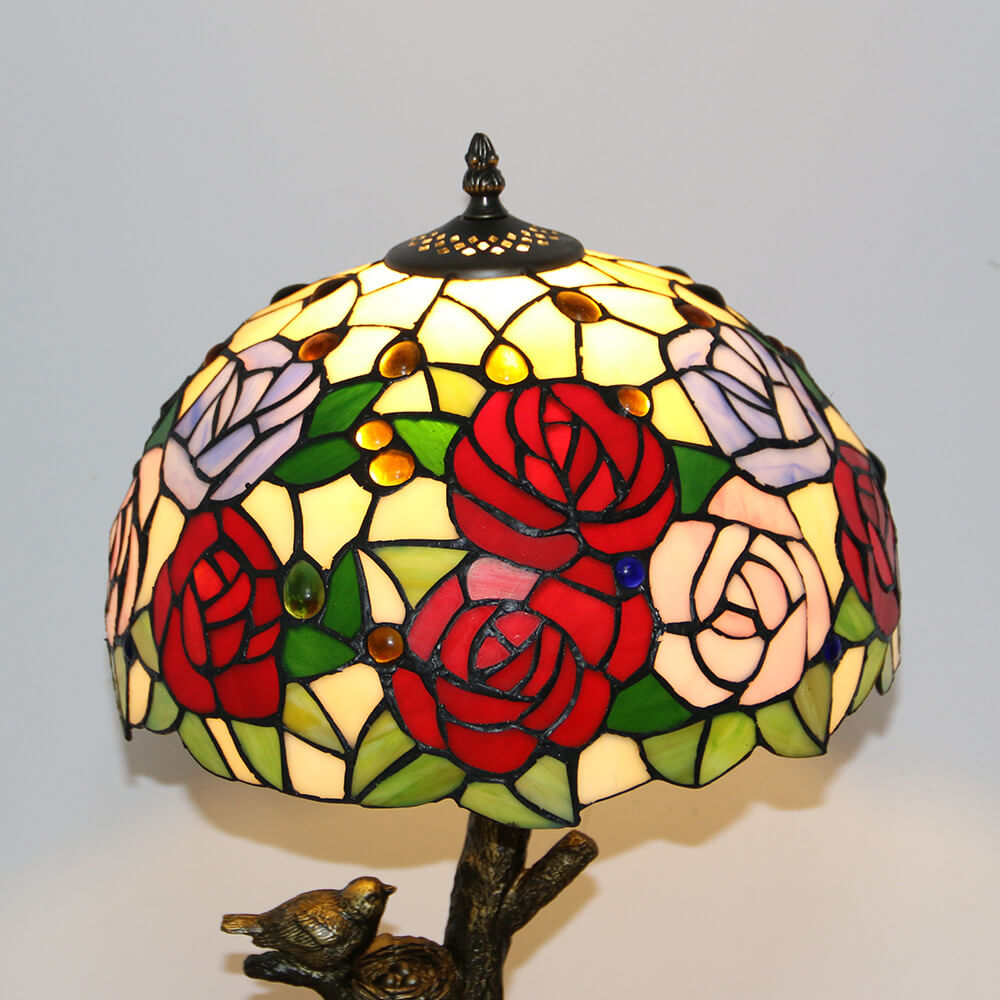 Rose Butterfly Design Stained Table Lamp