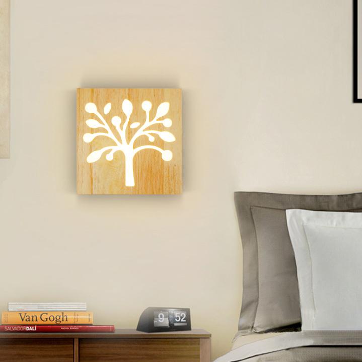 Solid Wood Happy Tree Wall Lamp