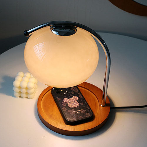 Glass Dome Solid Wood Table Lamp