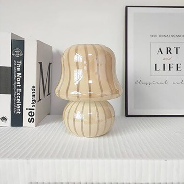 Cream Handmade Glass Mushroom Table Lamp