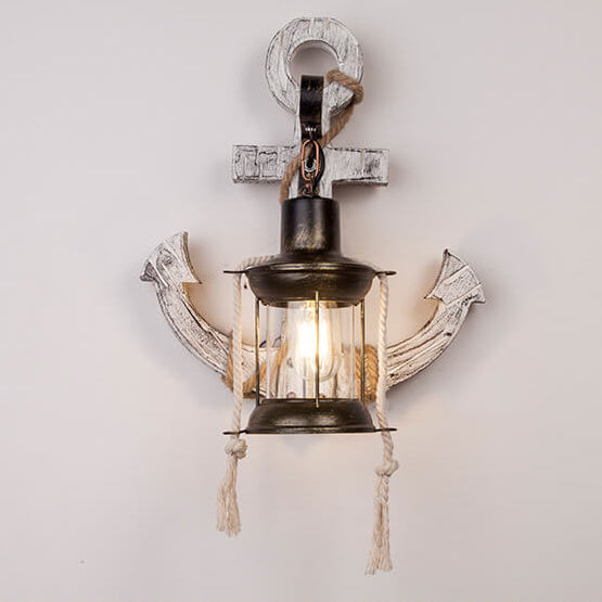Boat Anchor Solid Wooden Wall Lamp
