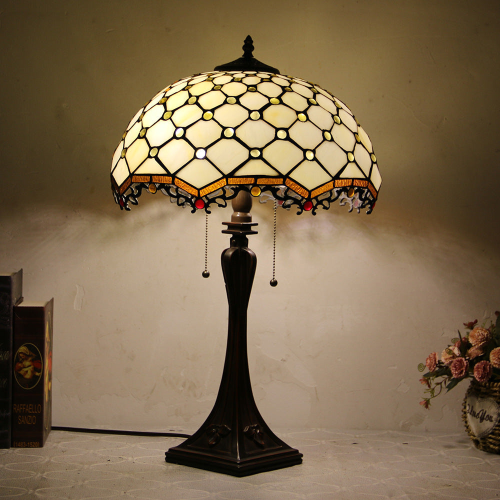 Mediterranean Stained Glass Cone 2-Light Table Lamp
