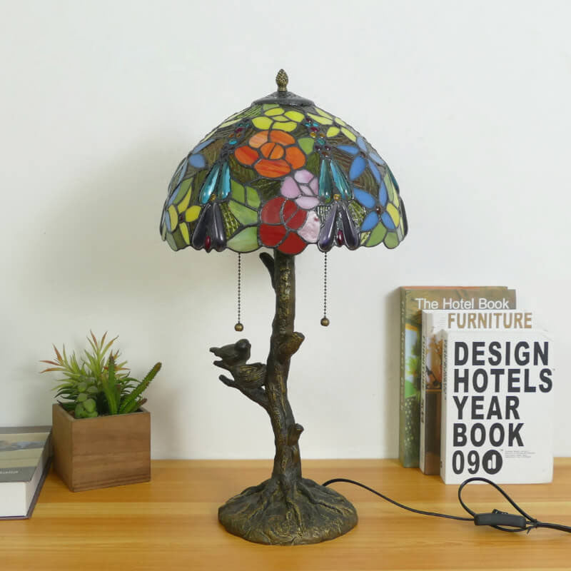 Dragonfly Flower Stained Glass 2-Light Table Lamp