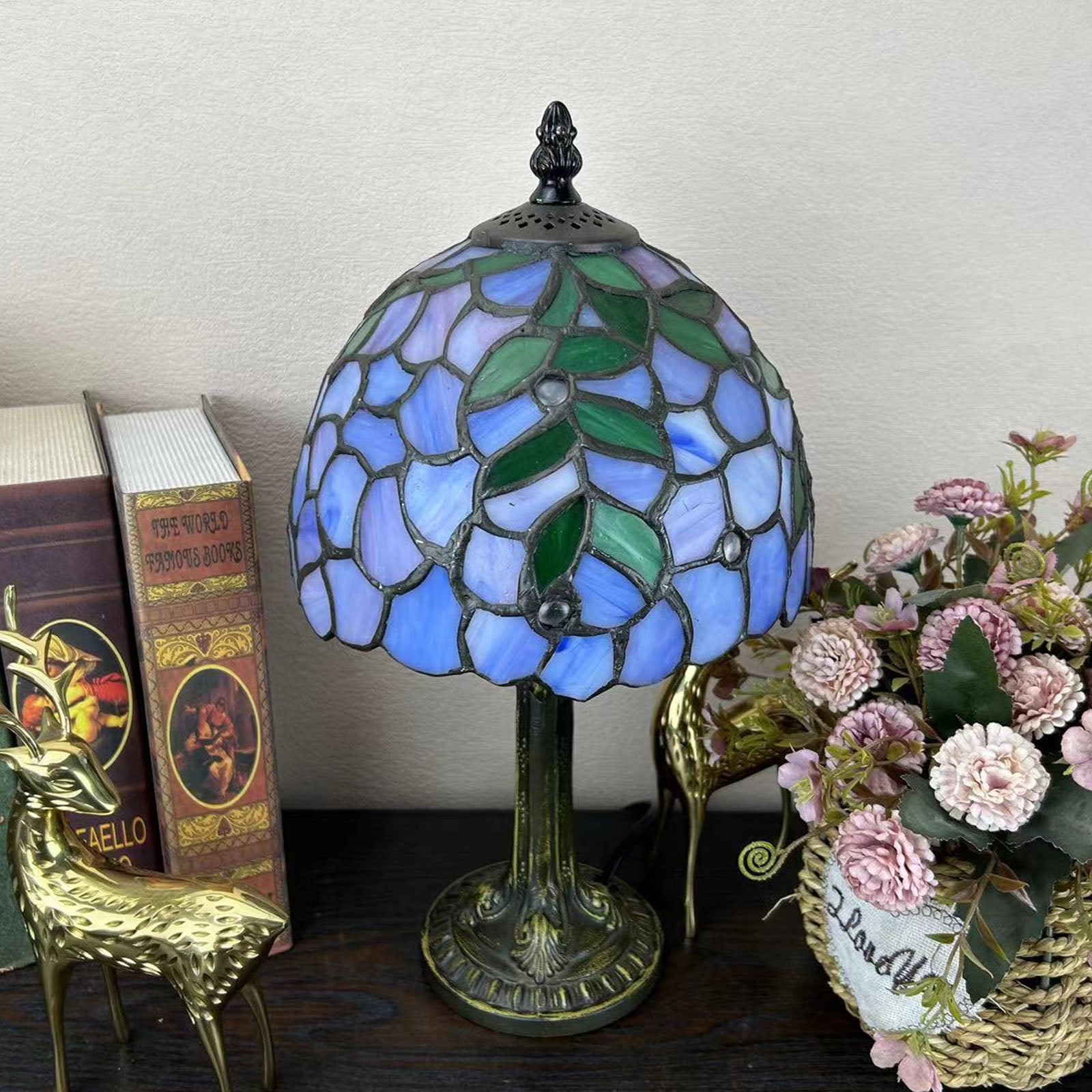 Alloy Glass Dome Flower Table Lamp