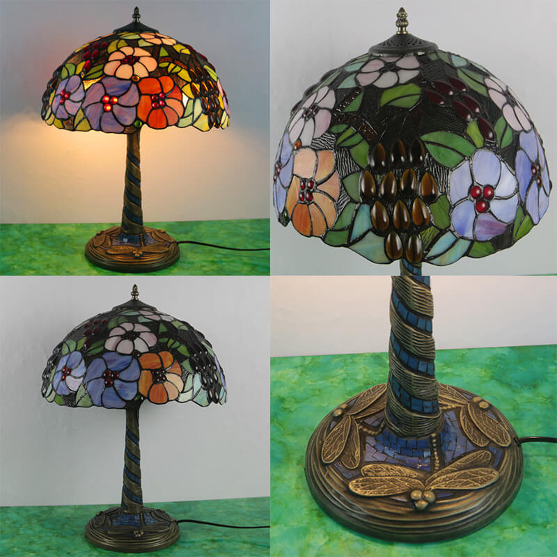 Flower Decor Stained Glass 2-Light Table Lamp