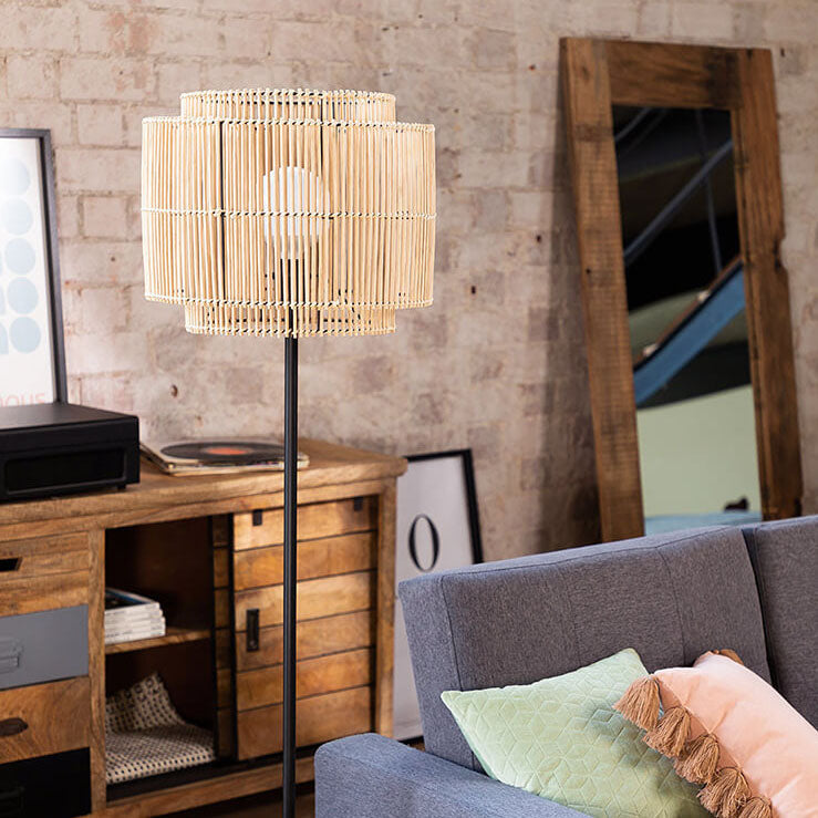 Rattan Weaving Cylinder Home Floor Lamp