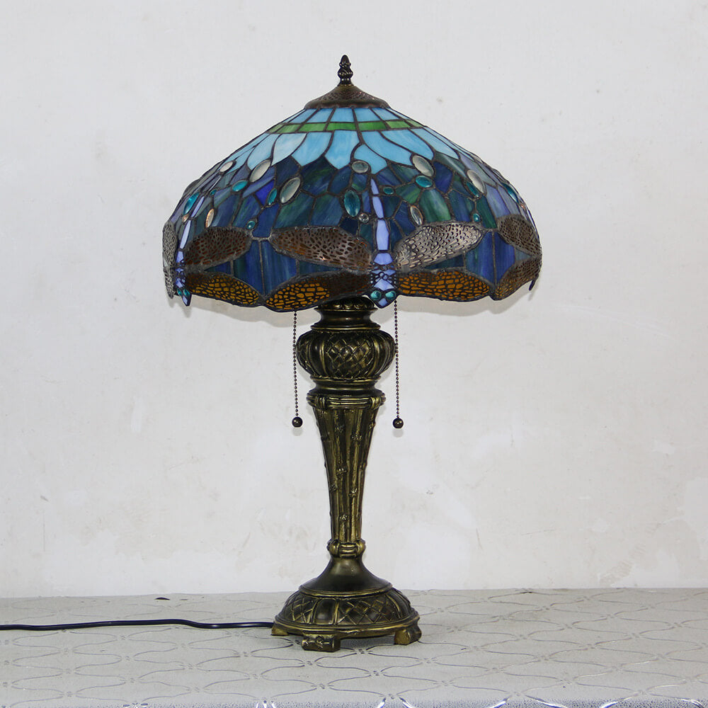 Dragonfly Peacock Glass Resin Table Lamp