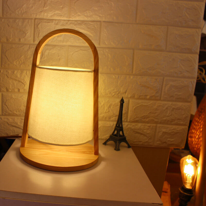 Solid Wood Fabric Portable Table Lamp