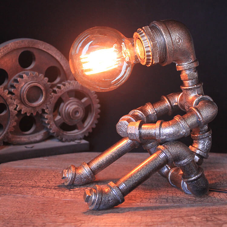 Iron Plumbing Sitting Robot Table Lamp
