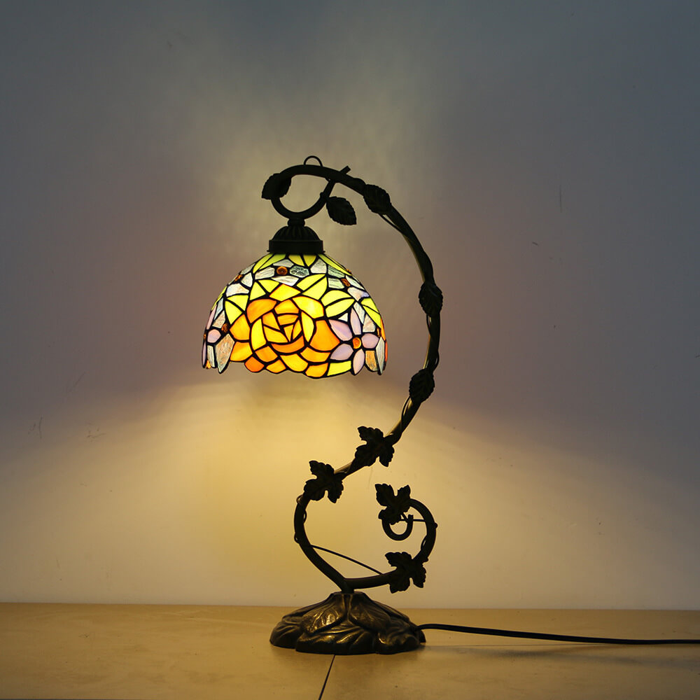 Rose Stained Glass Vine Table Lamp