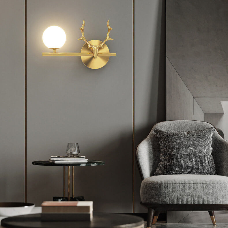 Antler Full Brass Glass Wall Lamp