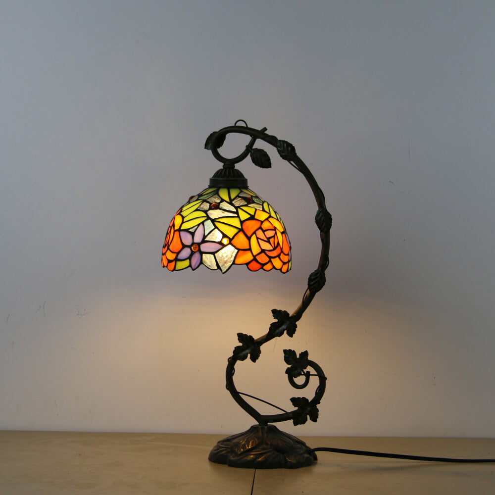 Rose Stained Glass Vine Table Lamp