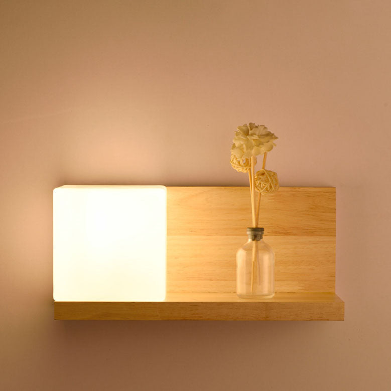 Wood Square Glass Wall Lamp