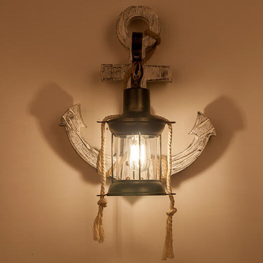 Boat Anchor Solid Wooden Wall Lamp