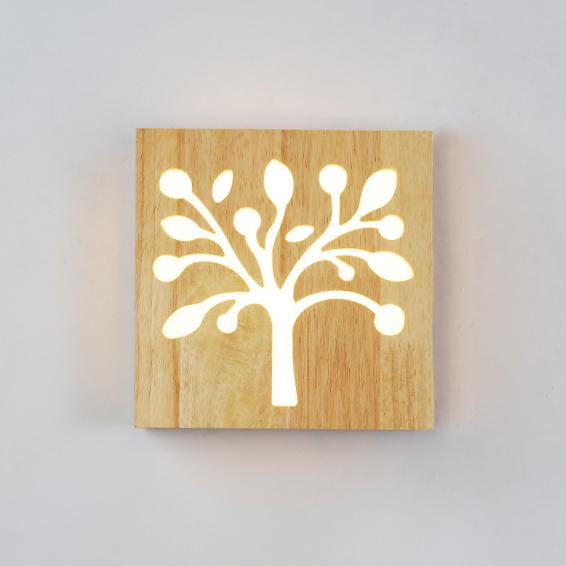 Solid Wood Happy Tree Wall Lamp