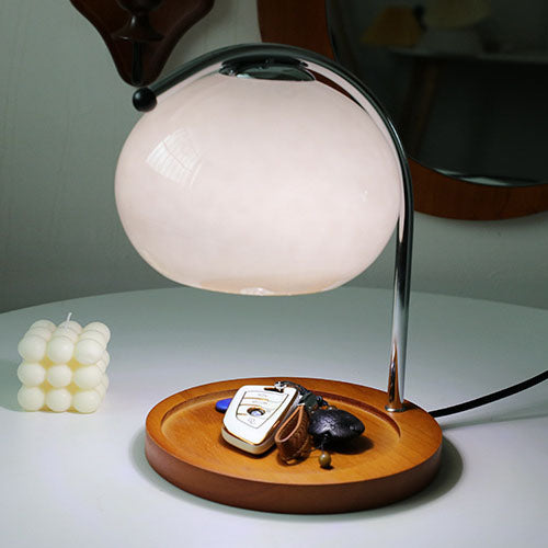Glass Dome Solid Wood Table Lamp