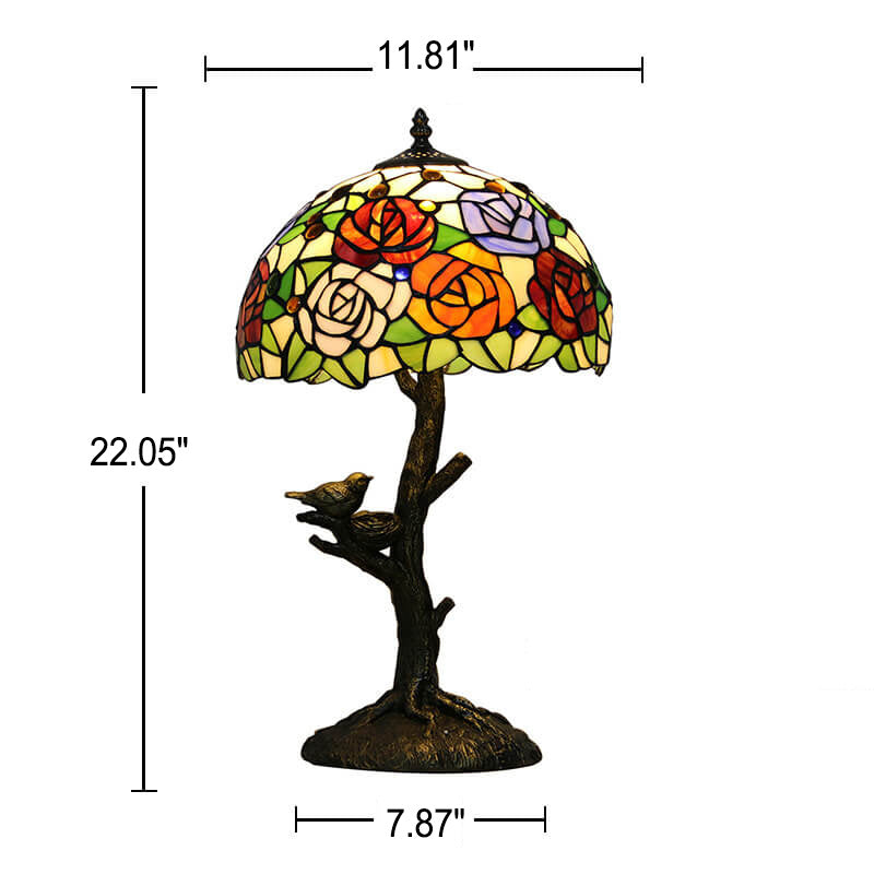 Rose Butterfly Design Stained Table Lamp