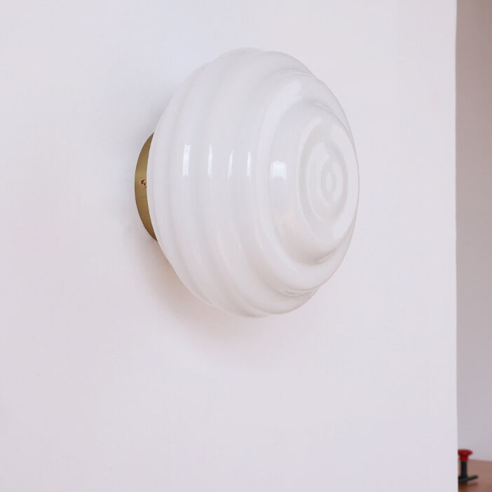 Cream Wave Round Glass Wall Lamp