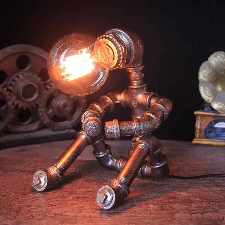 Iron Plumbing Sitting Robot Table Lamp