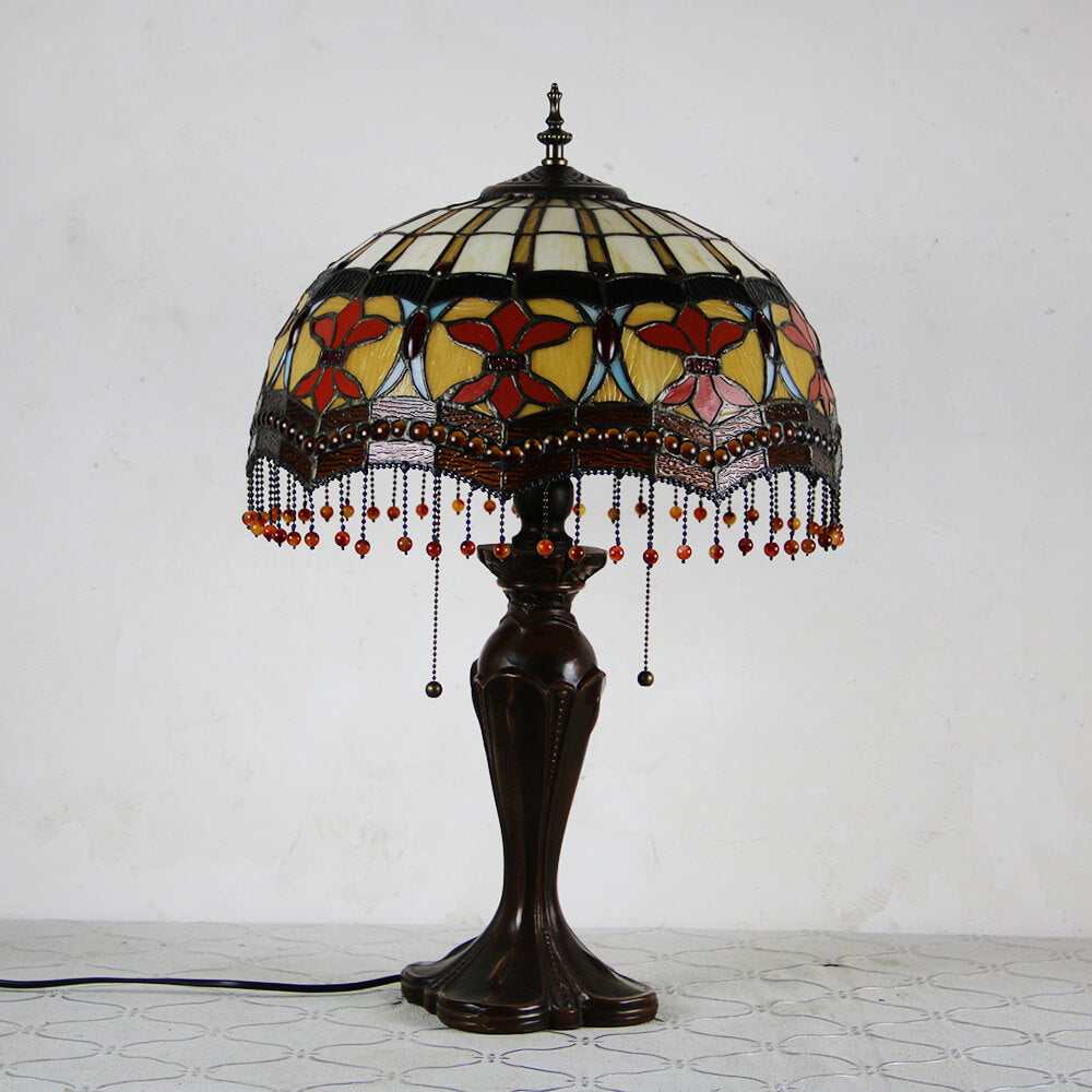 Flowers Stained Glass Pull Table Lamp
