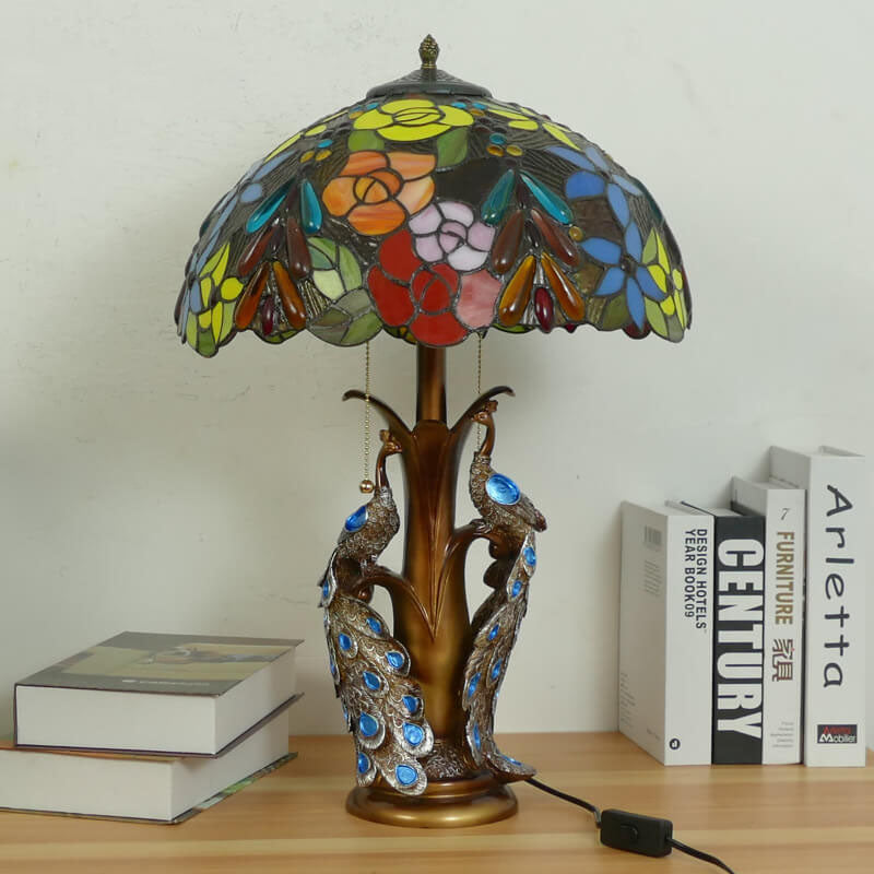 Stained Glass Resin Dome 2-Light Table Lamp